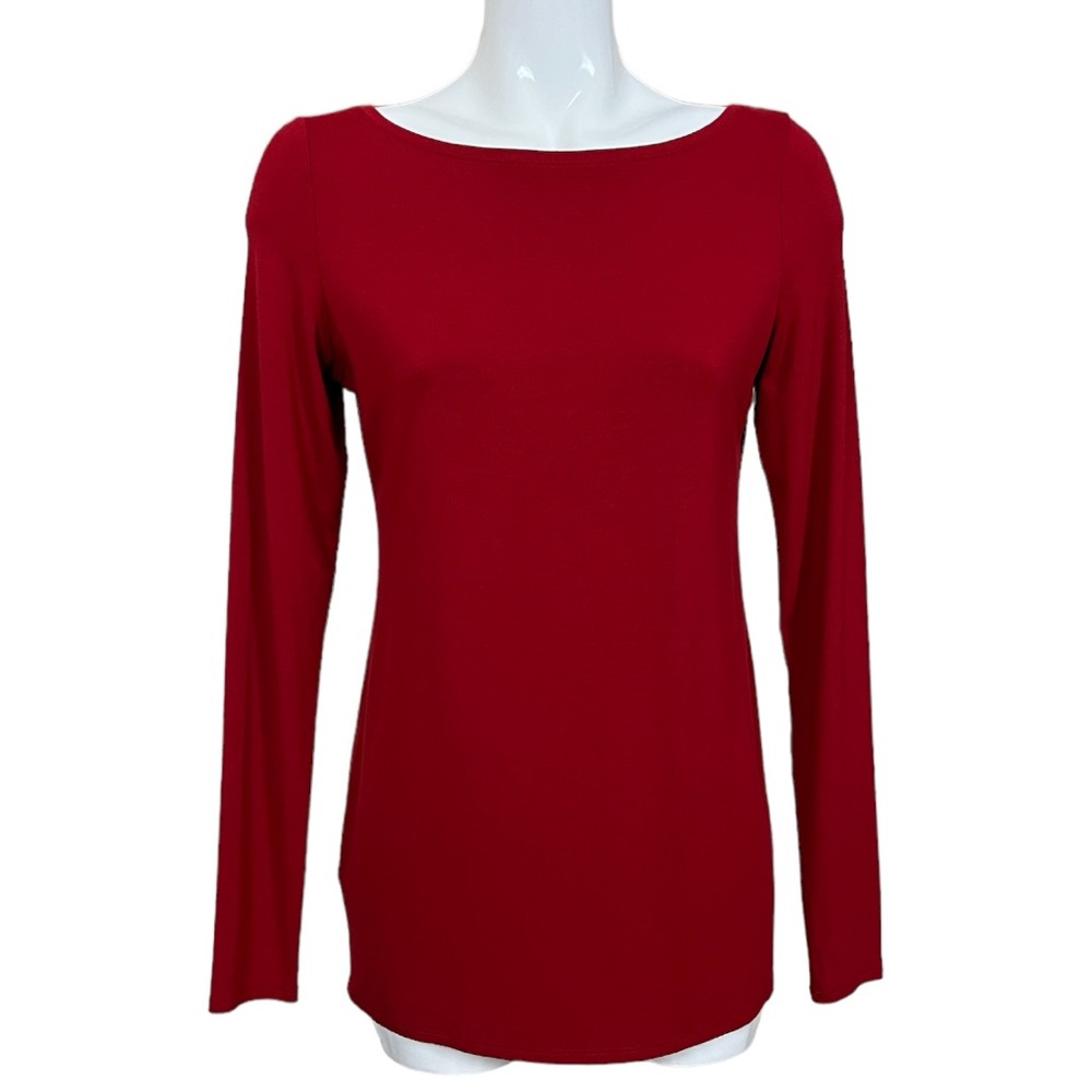 Eileen Fisher Red Bateau Neck Long Sleeve Top Small